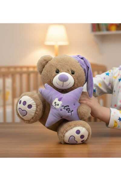 Daily Bazaar دمية دب قطيفة ناعمة بلون أرجواني مع نجوم - هدية بطول 30 سم