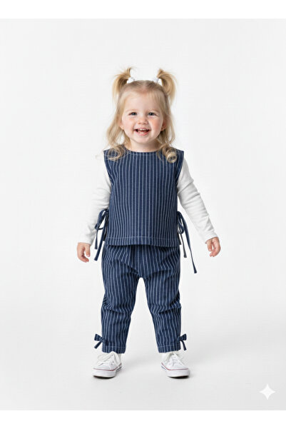 BabyDia Sweater Double Set with Bow Detail and Stripes