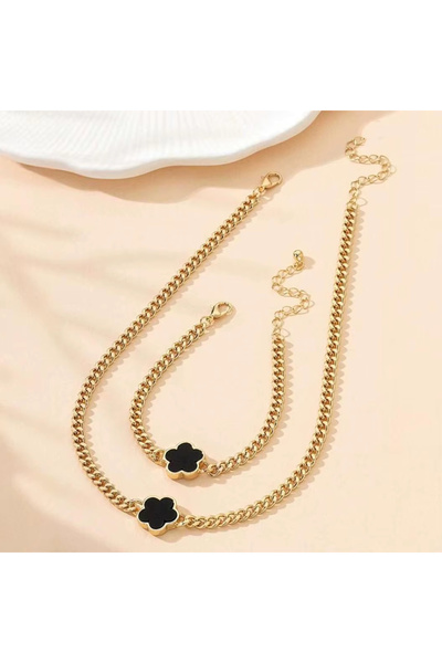Kracer 18K Gold Plated Necklace and Bracelet Set, with Black Zirconia Stones,...
