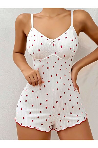 İntive Lingerie Γυναικεία φόρμα πιτζάμα White Strawberry με τύπωμα