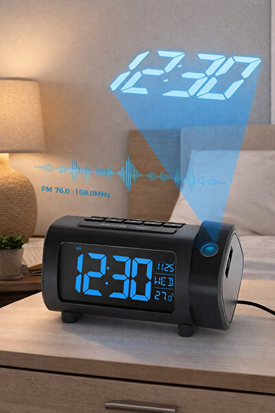 KENLY Projeksiyonlu Dijital Çalar Saat – FM Radyo, USB, Sıcaklık, 4 Parlaklık