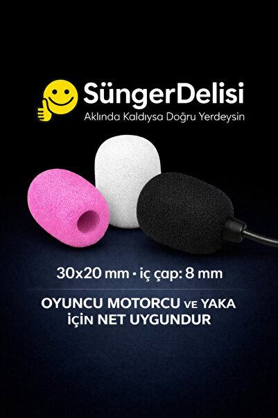 STANDART 3 ADET SÜNGER DELİSİ Mikrofon Süngeri Oyuncu Motorcu Uyumlu Pembe Be...