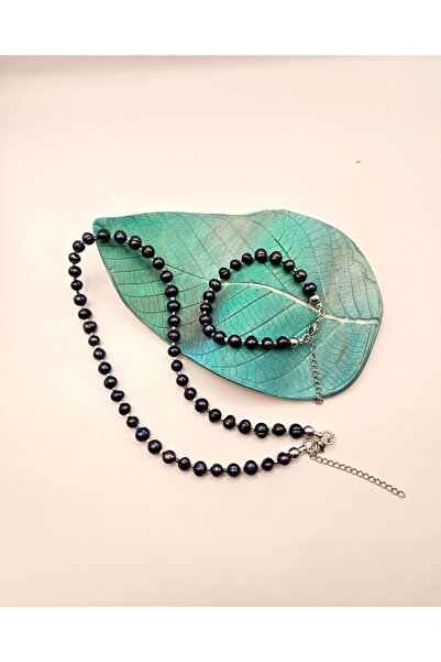 İNCİORA JEWELRY Gerçek Premium Kalite Siyah İnci 7–8 mm Hematit Taşlı Kolye v...