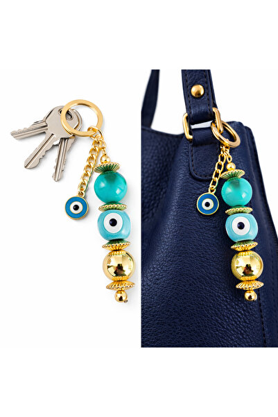 Talia&Talia Nazar Bead Keychain – Bag Accessory – Gold Detailed Evil Eye Luck...