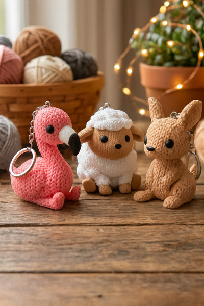 BytexStore 3’lü Pofuduk Hayvanlar Set Koyun Kanguru Flamingo Hediyelik Anahta...