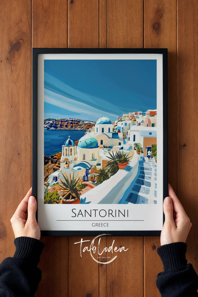 tablodea Pinterest Pictură peisaj Santorini în stil retro TD Poster decorativ...