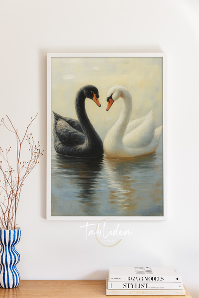 tablodea Декоративна черно-бяла картина с лебеди на тема любов TD Постер в ра...