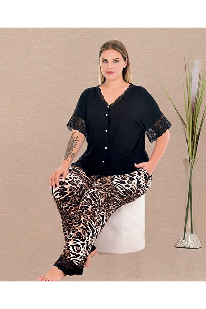 Temporium Дамски комплект пижама с къс ръкав от еластичен памук с джобове и п...