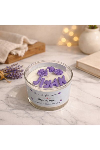 MyWorldorganization Kişiye özel mor mum harflerden isimli ve çiçekli soya wax...