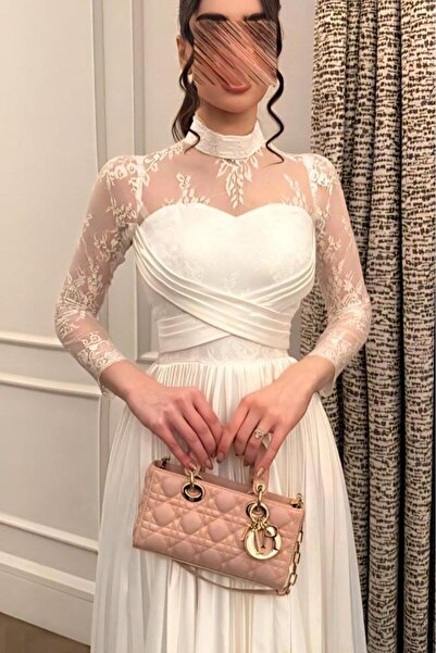 ALGOOD Classic white evening dress with lace and a taffeta skirt