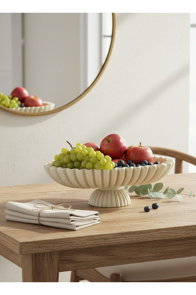 Living Oval Faceted Serving Plate for Sweets and Fruits with a Round Base, Ma...