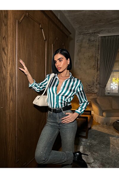 MEECY Multi-Colored Vertical Striped Premium Satin Shirt - Retro Chic Design