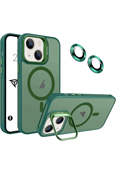Cappy İphone 13/14 Uyumlu Magsafe Standlı Kılıf Kamera Lensi Hediyeli