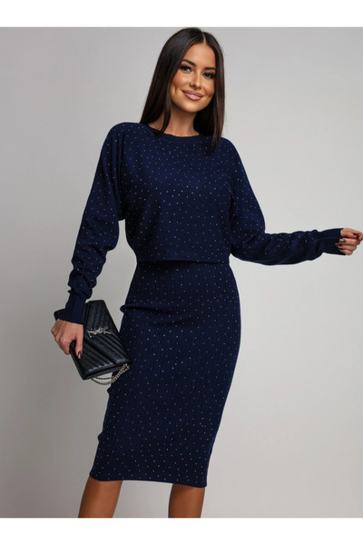 UniqueStore.ro Navy blue outfit with rhinestones consisting of a dress and bl...