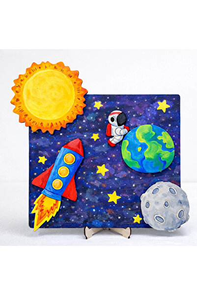 KİDEWO Uzay Macerası Ahşap Boyama Etkinlik Seti Eğitici Çocuk Aktivite Fırça ...