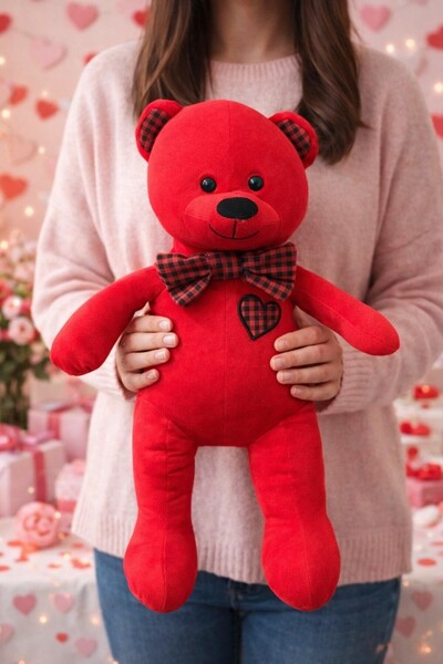 eco sepet Papyonlu Kırmızı Ayı, Sevgiliye Hediye Ayıcık, Sevgililer Günü Hedi...