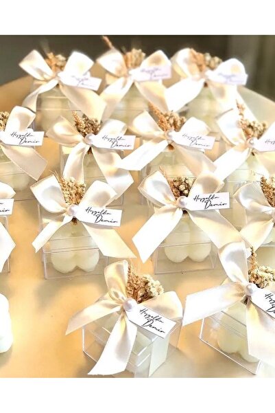 glow-candle by you 20 Adet Çiçekli Kişiye Özel Kutulu Beyaz Bubble Mum- Düğün...