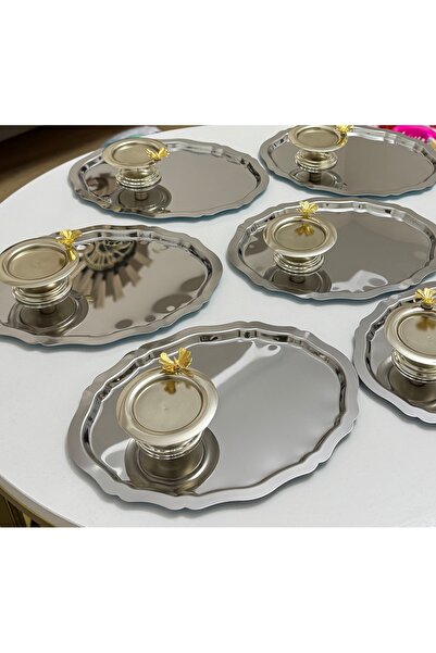 Elzemm store Two Models of Steel Oval Presentation Trays, Set of 6, and 6 Sil...