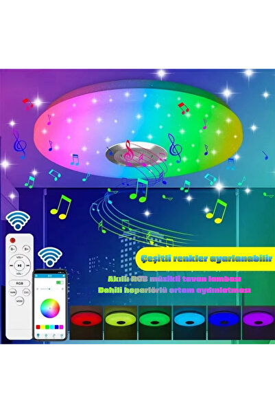 GreaTech Akıllı Hoparlörlü RGB Tavan Işığı Lambası Kumandalı Bluetooth uyumlu...