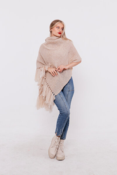 ETARZ Püskül Detaylı BEJ Renk Triko Şal