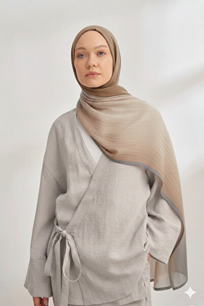 ARMANDA MUSLİN BİYELİ DEGRADE DESEN ŞAL KOYU BEJ-BEJ