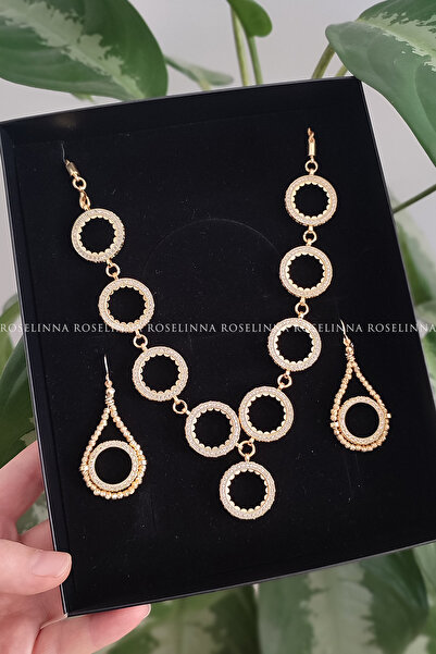 ROSELİNNA 9 Çeyrekli Burgu Zincirli Kolye ve Çeyrekli Küpe Set, Çeyrekli Koly...