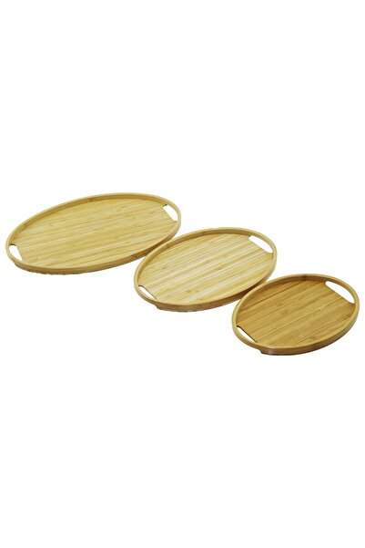 VANCH Oval - 3 Piece Bamboo Wooden Tray Set 20X29--26X36--31X45Cm (5264)