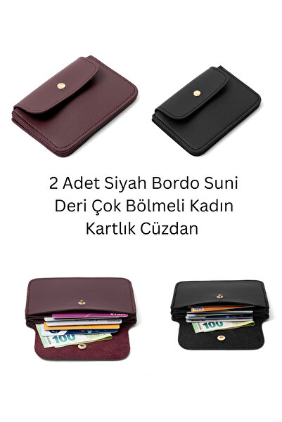 macsoo 2 Pieces Black Purple Faux Leather Multi-Compartment Women's Card Hold...