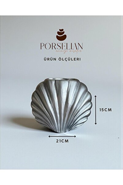 Porselian Dekoratif Beton Deniz Kabuğu Obje & Vazo - El Yapımı Modern Ev Aksesuarı 21x15 cm