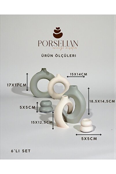 Porselian Набір з 6 декоративних бетонних ваз та предметів