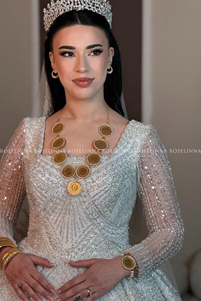 ROSELİNNA 9 Tam Altınlı Burgu Zincirli Kolye ve Tam Altınlı İnci Bileklik, Ta...