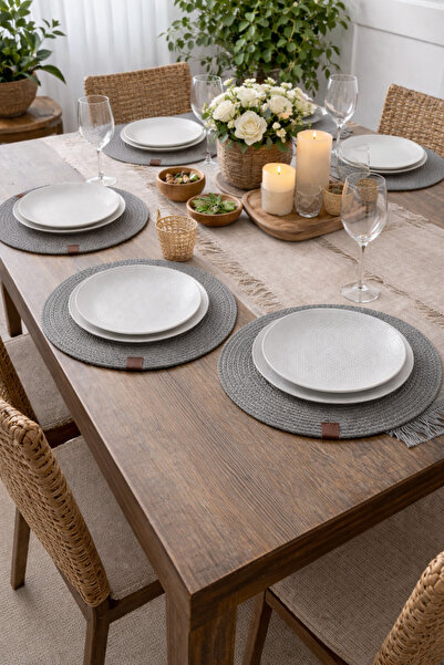 Aguila Home Gri Jüt Supla 6'lı Set Amerikan Servis - Lüks Amerikan Servis