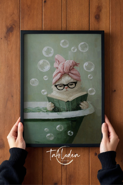 tablodea Pinterest Pisică drăguță citind o carte într-o cadă WC Tablou pentru...