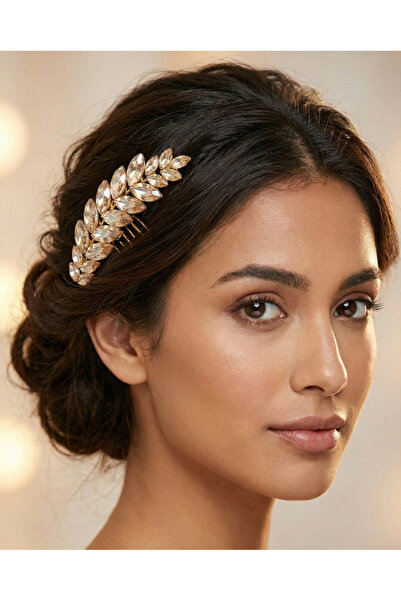ARBABAG&ACCESSORY Leaf Model Crystal Stone Hair Comb Clip