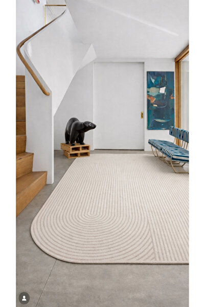 Vog Halı Riviera Modern Asimetrik Çizgili Krem Gri Dokulu Salon Halısı Viskon...