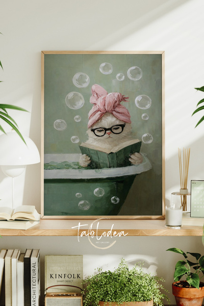 tablodea Pinterest Pisică drăguță citind o carte într-o cadă WC Tablou pentru...