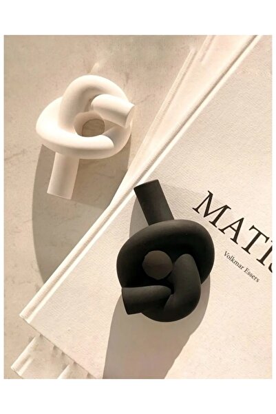 The Art Of Casting Siyah Beyaz Şamdan Mumluk 2'li Set Düğüm