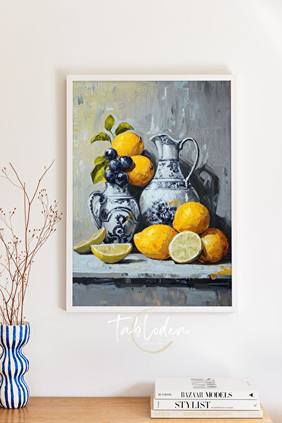 tablodea Pictură artistică de bucătărie în stil mediteranean vintage cu lămâi...