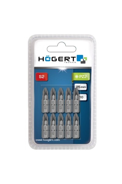 Hogert Set of 10 screwdriver bits, HT1S317, PZ2, 25 mm, S2 steel
