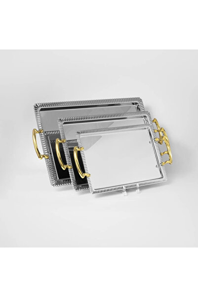 Generic 3-piece stainless steel serving tray set in various sizes with a new ...