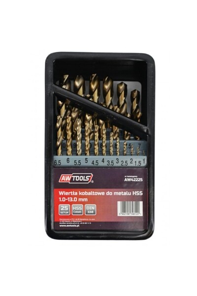 AwTools Metal drill bit set, AW42225, HSS-Co, 1-13mm, 25 pcs