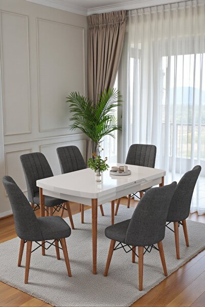 Kaktüs Avm Mutfak Masası Takımı | 6 Kişilik Açılır Masa Sandalye Takımı | Mas...