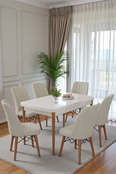 Kaktüs Avm Mutfak Masası Takımı | 6 Kişilik Açılır Masa Sandalye Takımı | Mas...