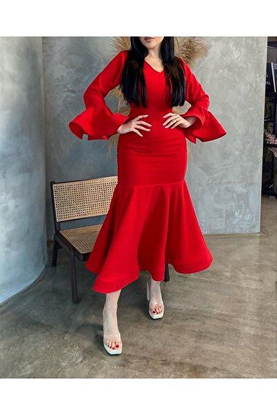 Lucille Fashion Stylish red midi dress