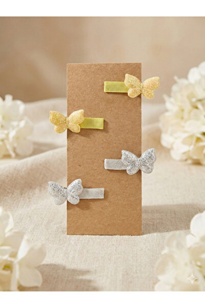 Jeevee Kız Çocuk Kelebek Toka Simli 2 Set 4 Adet Klipsli Toka