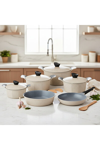 Jewel Beige 12 Piece Granite Ceramic Non-Stick Cookware Set with Lids – Non S...