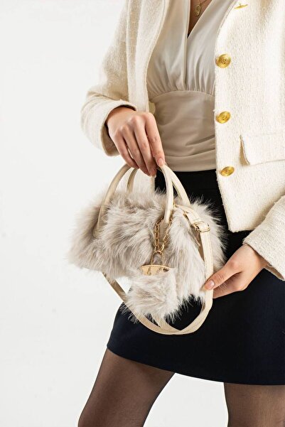 Mortanya Geantă de umăr pentru femei Moss Fur Plush Leather Scholar Charm