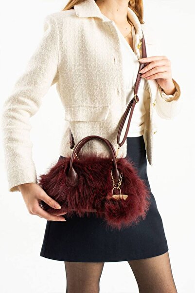 Mortanya Geantă de umăr pentru femei Moss Fur Plush Leather Scholar Charm