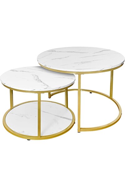 VALUE Coffee table set consisting of two nesting wooden tables, a round side ...