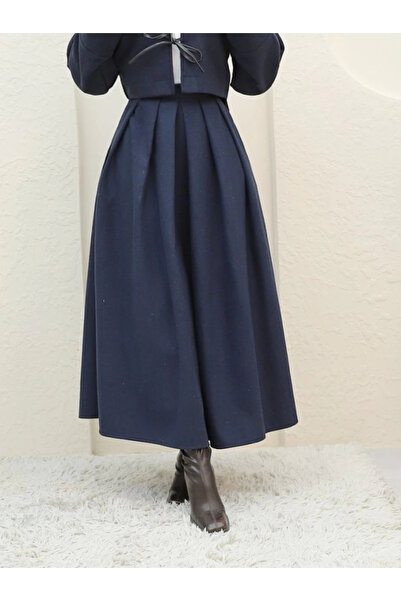 nedo7 Pleated zippered checkered skirt - navy